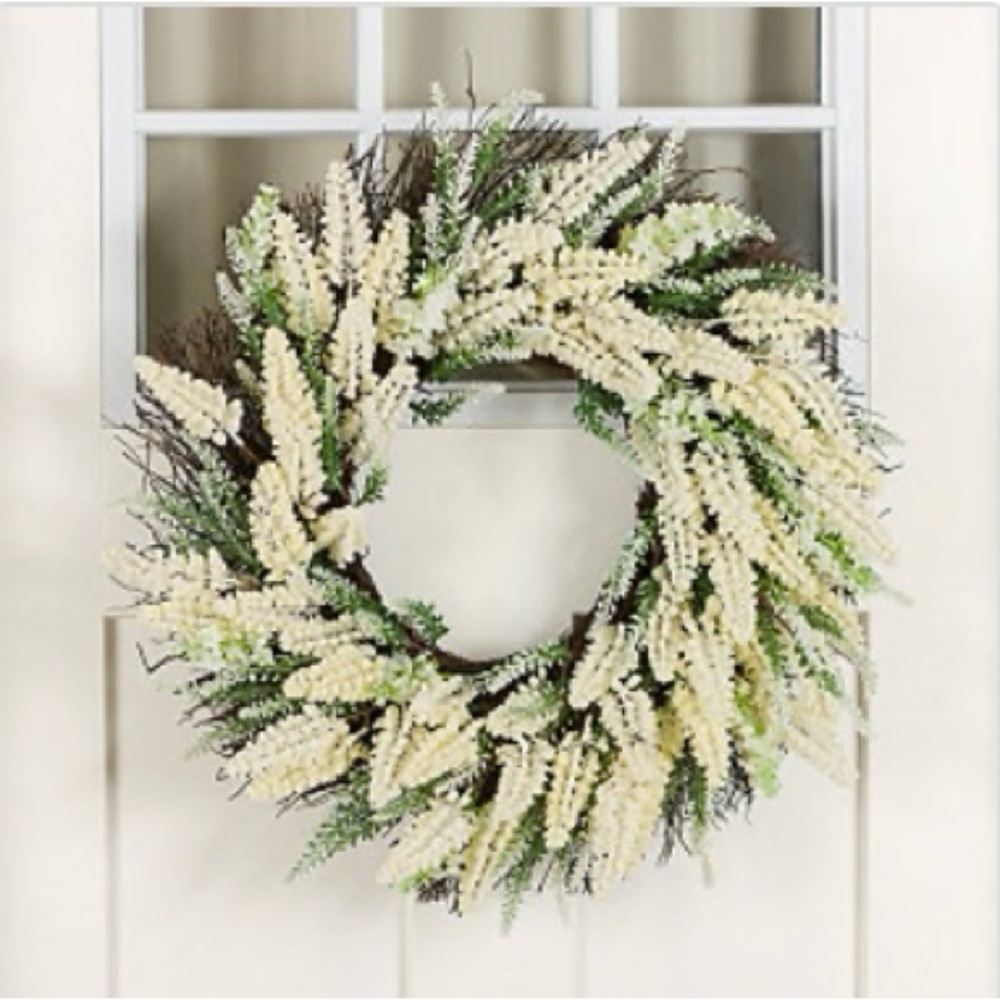 Elegant Cream Wheat and Green Wreath